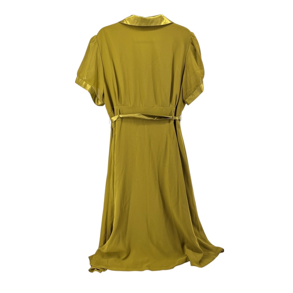 Jessica London Green Midi Dress Satin Collar Belt Rhinestone Buttons Size 20W - Picture 5 of 14